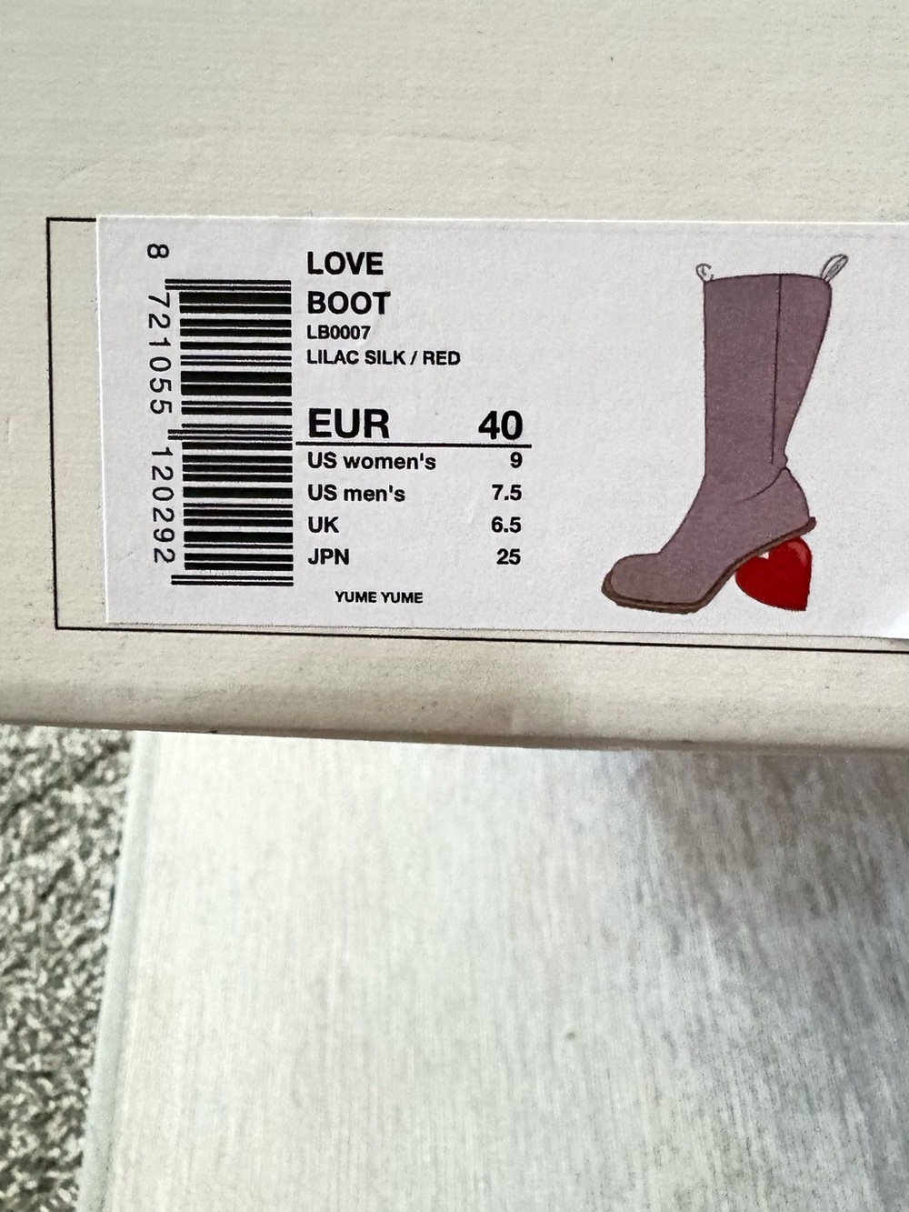 Rare Yume Yume Love Boots in Lilac Silk with Red Sculptural Heart Heel Size 40 - Picture 8 of 8